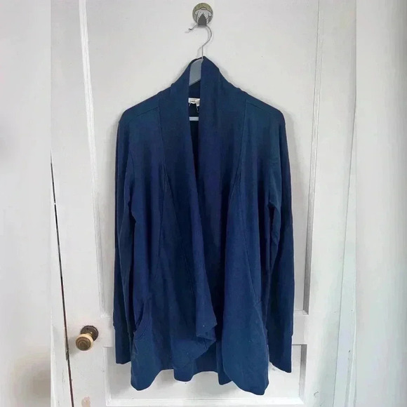 JOHNNY WAS BLUE FLEECE LONG DRAPED CARDIGAN SIZE M - Picture 2 of 4
